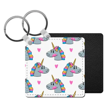 Unicorn, Μπρελόκ Δερματίνη, τετράγωνο ΜΑΥΡΟ (5x5cm)