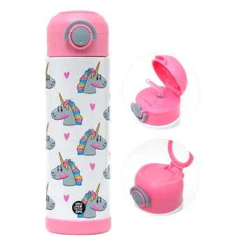 Unicorn, Παιδικό παγούρι θερμό, ανοξείδωτο, με καλαμάκι ασφαλείας, ΡΟΖ (500ml)