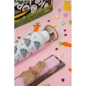 Unicorn, Πασχαλινή Λαμπάδα με παγούρι μεταλλικό (620ml, stainless steel) & κερί αρωματικό πλακέ (30cm) (ΡΟΖ)