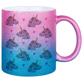 Unicorn, Κούπα Χρυσή/Μπλε Glitter, κεραμική, 330ml