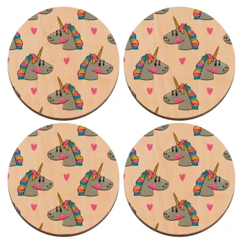 Unicorn, ΣΕΤ x4 Σουβέρ ξύλινα στρογγυλά plywood (9cm)