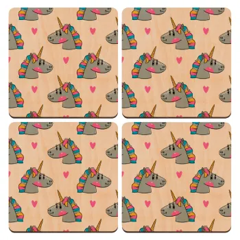 Unicorn, ΣΕΤ x4 Σουβέρ ξύλινα τετράγωνα plywood (9cm)