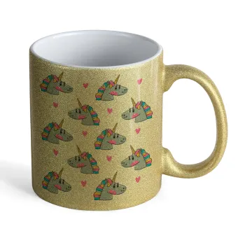 Unicorn, Κούπα Χρυσή Glitter που γυαλίζει, κεραμική, 330ml