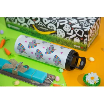 Unicorn, Πασχαλινή Λαμπάδα με Travel Tumbler θερμό με διπλό καπάκι (600ml, BPA free) & κερί αρωματικό πλακέ (30cm) (ΤΙΡΚΟΥΑΖ)