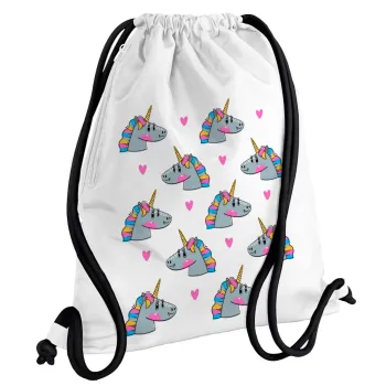 Unicorn, Backpack pouch GYMBAG white, with pocket (40x48cm) & thick cords