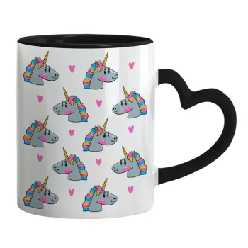 Unicorn, Mug heart black handle, ceramic, 330ml