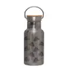 Stainless steel metallic thermos flask, silver with a bamboo lid, double-walled, 350ml.