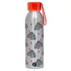 Aluminum Sports Bottle 650ml – Silver with Red Cap and Silicone Strap