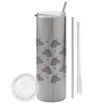 Unicorn, Tumbler stainless steel Silver 600ml, with metal straw & cleaning brush