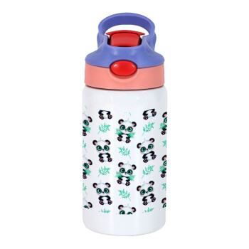 Panda, Παιδικό παγούρι θερμό, ανοξείδωτο, με καλαμάκι ασφαλείας, ροζ/μωβ (350ml)
