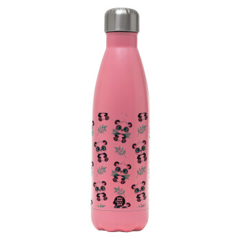 Panda, Metal mug thermos Pink Mat (Stainless steel), double wall, 500ml