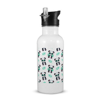 Panda, Παγούρι νερού Λευκό με καλαμάκι, ανοξείδωτο ατσάλι 600ml