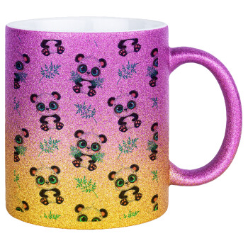 Panda, Κούπα Χρυσή/Ροζ Glitter, κεραμική, 330ml