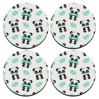Panda, ΣΕΤ 4 Σουβέρ ξύλινα στρογγυλά (9cm)