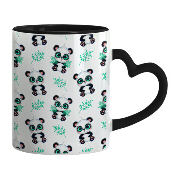 Panda, Mug heart black handle, ceramic, 330ml