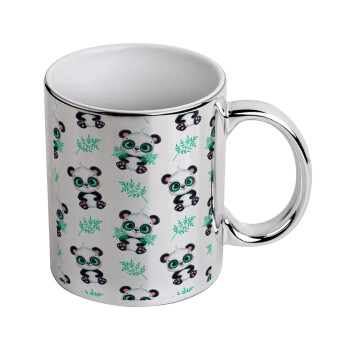 Panda, Mug ceramic, silver mirror, 330ml