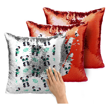 Panda, Μαξιλάρι καναπέ Μαγικό Κόκκινο με πούλιες 40x40cm περιέχεται το γέμισμα