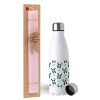 Easter Set, metallic stainless steel water bottle (750ml) & scented flat Easter candle (30cm) (PINK)