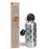 Easter Set, metallic silver aluminum water bottle (500ml) & aromatic flat Easter candle (30cm) (GRAY)