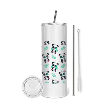 Panda, Eco friendly stainless steel tumbler 600ml, with metal straw & cleaning brush