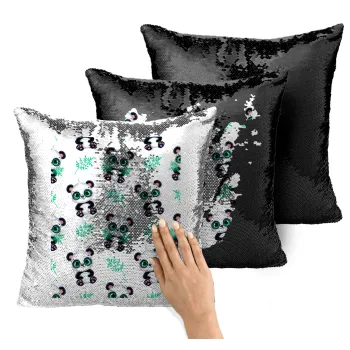 Panda, Μαξιλάρι καναπέ Μαγικό Μαύρο με πούλιες 40x40cm περιέχεται το γέμισμα