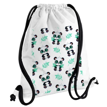 Panda, Backpack pouch GYMBAG white, with pocket (40x48cm) & thick cords