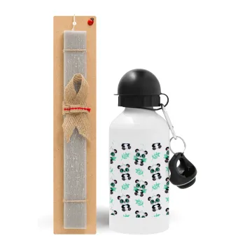 Panda, Easter Set, metallic aluminum water bottle (500ml) & aromatic flat Easter candle (30cm) (GRAY)