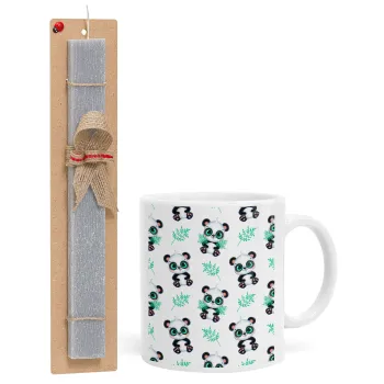 Panda, Easter Set, Ceramic Cup (330ml) & Easter aromatic flat candle (30cm) (GRAY)