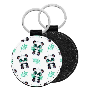 Panda, Μπρελόκ Δερματίνη, στρογγυλό ΜΑΥΡΟ (5cm)
