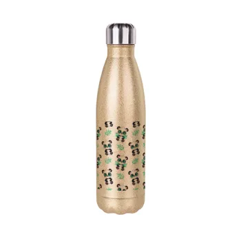 Panda, Glitter gold stainless steel thermos bottle, double-walled, 500ml