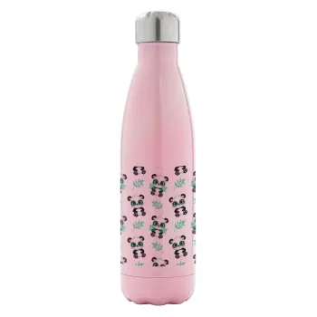 Panda, Metal mug thermos Pink Iridiscent (Stainless steel), double wall, 500ml