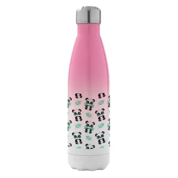 Panda, Metal mug thermos Pink/White (Stainless steel), double wall, 500ml