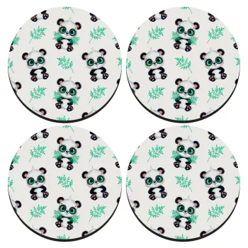 Panda, ΣΕΤ 4 Σουβέρ ξύλινα στρογγυλά (9cm)