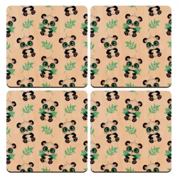 Panda, ΣΕΤ x4 Σουβέρ ξύλινα τετράγωνα plywood (9cm)