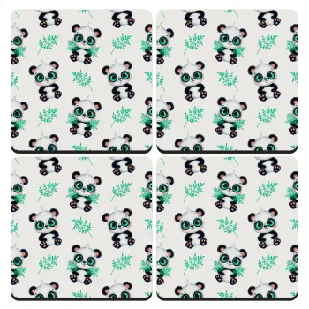 Panda, ΣΕΤ 4 Σουβέρ ξύλινα τετράγωνα (9cm)