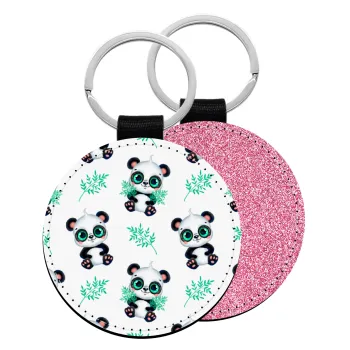 Panda, Μπρελόκ Δερματίνη, στρογγυλό ΡΟΖ (5cm)