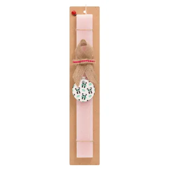 Panda, Easter Set, wooden keychain & scented flat Easter candle (30cm) (PINK)