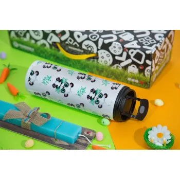 Panda, Πασχαλινή Λαμπάδα με Travel Tumbler θερμό με διπλό καπάκι (600ml, BPA free) & κερί αρωματικό πλακέ (30cm) (ΤΙΡΚΟΥΑΖ)