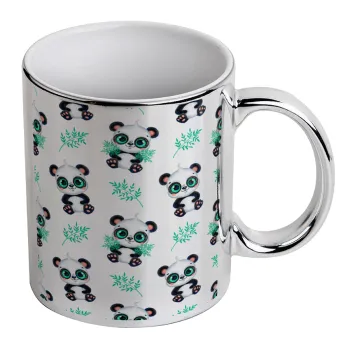 Panda, Κούπα κεραμική, ασημένια καθρέπτης, 330ml
