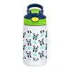 Children's hot water bottle, stainless steel, with safety straw, green, blue (350ml)