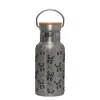 Stainless steel metallic thermos flask, silver with a bamboo lid, double-walled, 350ml.