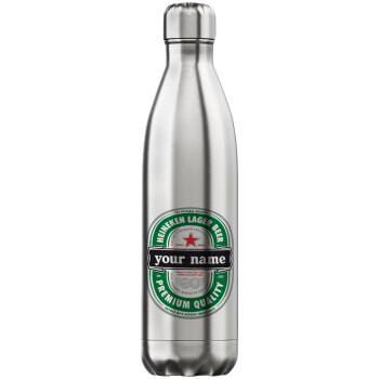 Heineken με όνομα, Μεταλλικό παγούρι θερμός Inox (Stainless steel), διπλού τοιχώματος, 750ml