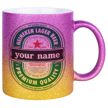 Heineken with name, Κούπα Χρυσή/Ροζ Glitter, κεραμική, 330ml