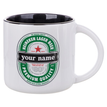 Heineken with name, Κούπα κεραμική 400ml Λευκή/Μαύρη