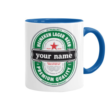 Heineken with name, Mug colored blue, ceramic, 330ml