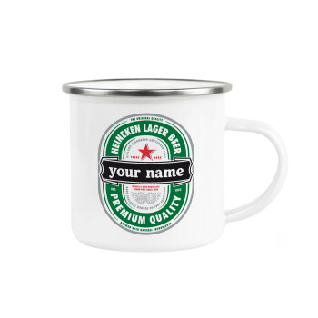 Heineken with name, Metallic enamel cup white 360ml