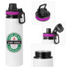 Metallic water bottle with safety lid, 850ml aluminum