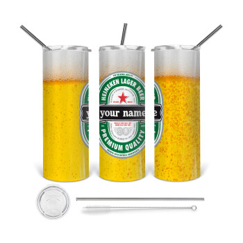 Heineken with name, Tumbler stainless steel 600ml, with metal straw & cleaning brush