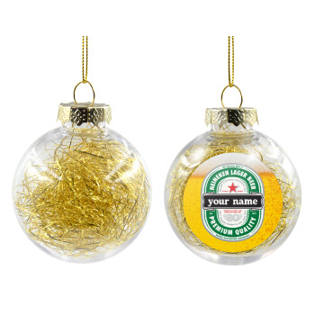 Heineken with name, Χριστουγεννιάτικη μπάλα δένδρου διάφανη με χρυσό γέμισμα 8cm