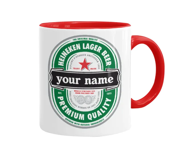 Heineken with name — Mug colored red, ceramic, 330ml